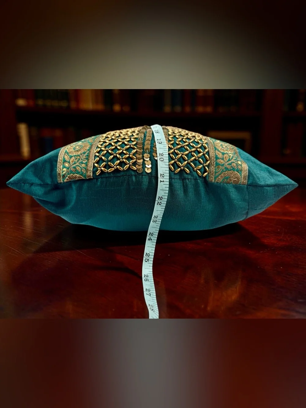 Pier 1 Imports Teal Gold Beaded Sequin Lumbar Pillows SET OF 2 13x19 inches